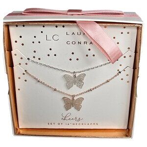 LC Lauren Conrad Women's Butterfly Necklace Set Silver Plated & Rose Gold Plated